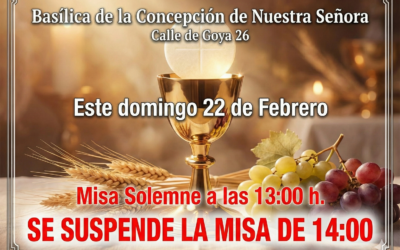 Domingo 22 se suspende la misa de 14:00